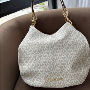 Michael Kors White and Gold Shoulder Bag- Lillie Logo Bag